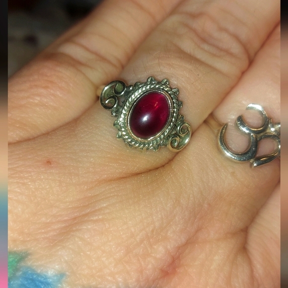Dainty Garnet Ring Sterling Silver Size 8 - Picture 1 of 5